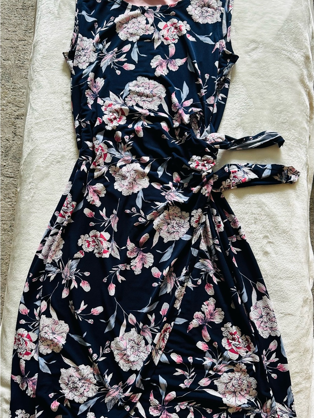 Signature Navy Floral Midi Dress with Pink and Cream Blooms